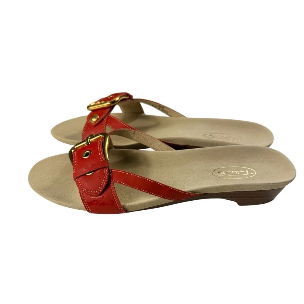 Talbots Penelope 4 Tomato Red Leather Buckle Slide Sandals 9.5 W Made in Brazil